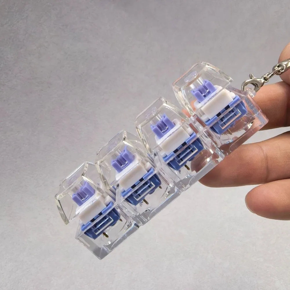 Relaxing DIY Keyboard Fidget Keychain Keys Button Keycap Clicker Toy with Light 4Keys Pinch Toy Adult
